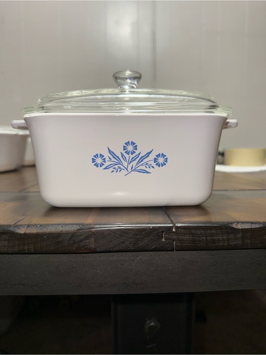 Corningware Other - Vintage Corningware White Covered Casserole with Blue Floral Pattern